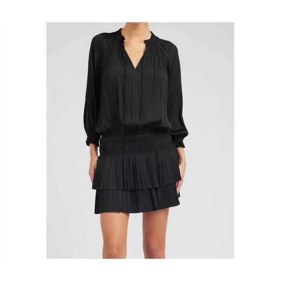 NEW CURRENT AIR pleated 3-quarter sleeve mini dress in black - Picture 1 of 4